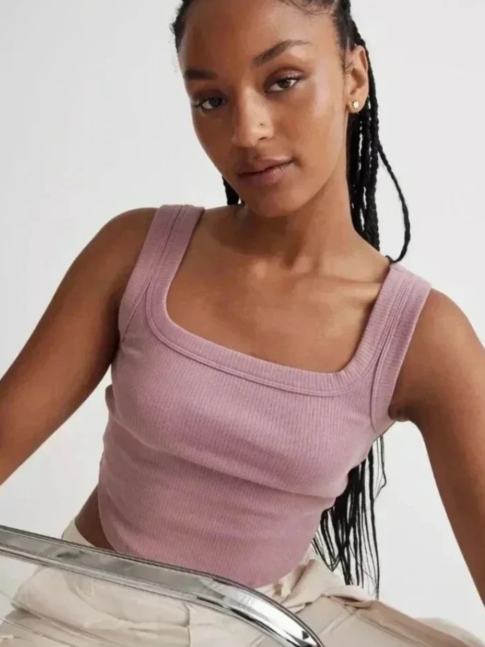Madewell Ribbed Square-Neck Crop Tank - Mauve